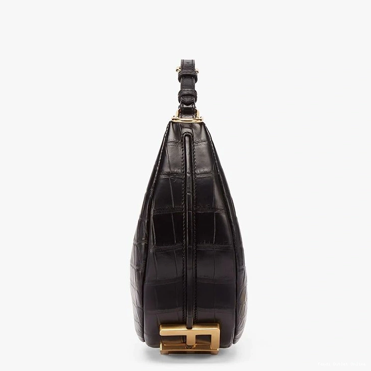 Cheap Crocodile In Fendigraphy Black Small Hobo Leather Bag Fendi 0818